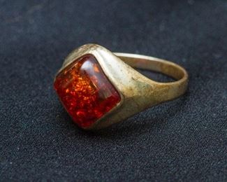 Amber in Sterling Ring