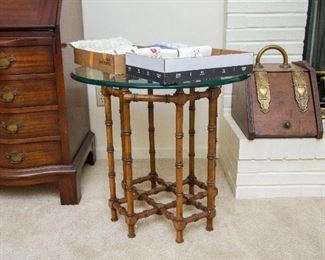 Glass Top Table with Bamboo Base