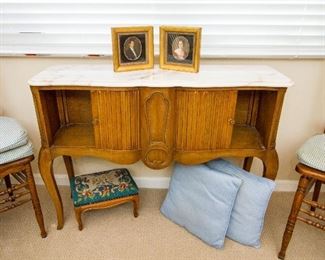 Marble Top Curved Tambour Cabinet w/Sexy Legs!