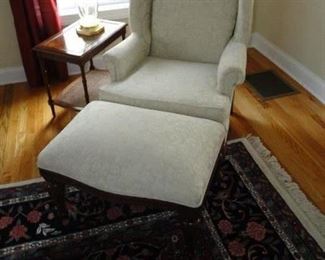 White Floral Wing Chair with Ottoman