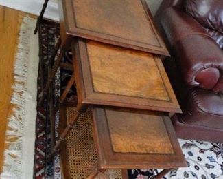 Vintage Nesting Table with Cane shelf