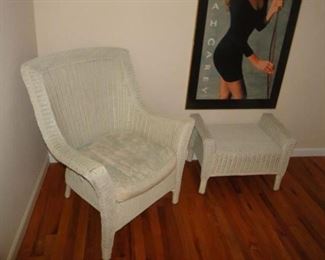 Wicker Chair and Ottoman/Bench