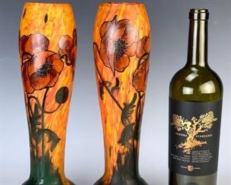 Pair LeGras (1839-1916) Enamel Poppies Vase - Lot 140a