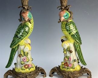 Pair Porcelain Parrots with Bronze Mounts - Lot 41