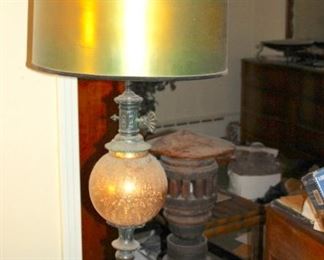 Mid Century Crackle Amber Glass Table Lamp