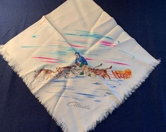 Vintage Hand Painted Alaska Dog Sled Scarf