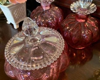 Cranberry Glass Dresser Jars/Bottles