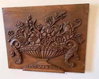 Old Wood Carved Wall Plaque