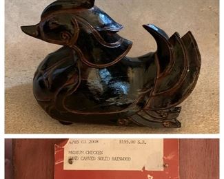 Hand Carved Solid Rainwood Chicken