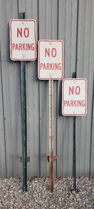 3 Metal No Parking Signs ~ Tallest: 84 in. tall