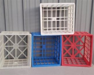 4 Various Colored Plastic Crates ~ 16 x 14 x 10.5 in. tall