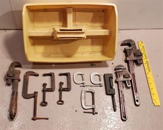Pipe Wrenches & Clamps w/Plastic Tool Caddy