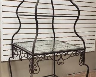 Large Metal and Glass Display ~ 32 x 32 x 71 in. tall ~ 3 pieces of glass shelving ~ Heavy