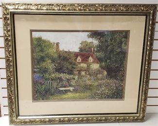 Large Framed Garden Retreat Print ~ 39 x 33 in. ~ needs some cleaning