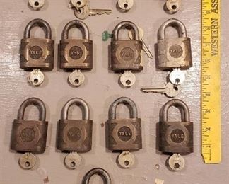 13 Brass YALE Padlocks w/Keys