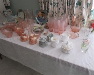 Pink Depression glass and some collectibles