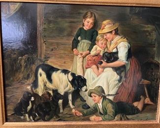 Oil on panel - N Birmingham- Mother with Children