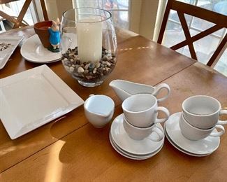 Great White Pottery Barn Creamer and Sugar, Cups and Saucers