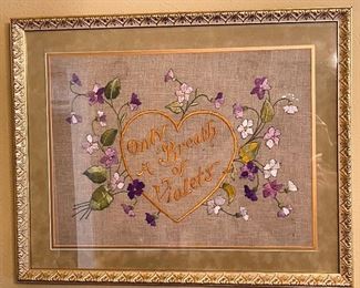 Needlepoint violets Framed