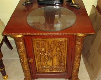 Egyptian end table cabinet hand lacquered and gilded