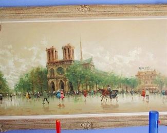 Vintage signed original work of Notre Dame Cathedral in Paris. 