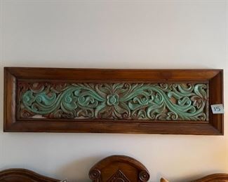Indonesian old wood Turquoise Wood carving  w/ new frame