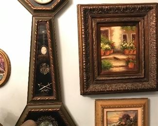 Banjo clock and wall art