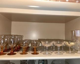 Waterford Ireland Lismore Crystal Candlesticks & Sherbet Glasses, Retro Amber Stem Beehive Wine & Sherbet Glasses!