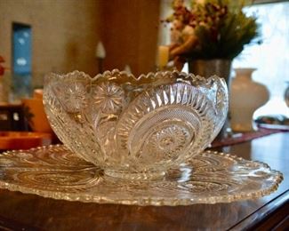 Large Cut Glass Punch Bowl w/Under Plate & Extra Glasses!