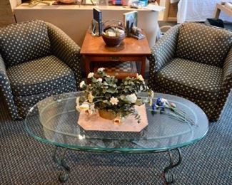 Retro Arm Chairs & Glass/Wrought Iron Table!