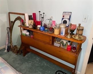 Vintage Pecan Bedroom Set: Triple Dresser, Tallboy Dresser, Night Stands, & Headboard!