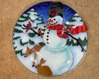 LARGE Peggy Karr Glass Snowman Platter!
