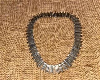 Vintage Taxco  Mexico Sterling Silver 14" Choker panel link Necklace marked!