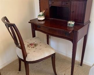 Needlepoint Chair and Antique mahogany Wabash secretary desk