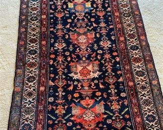 Vintage Persian Hamadan Rug measures 6' 8" x 3' 7" w fringe
