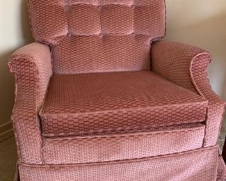 Upholstered button back pink rocker