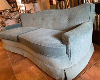 Hollywood Regency button back sofa. (light blue velour upholstery) - very clean and supportive and comfy! $450 measures 6' 8" across