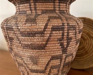 Pima Papago Native American basket, approximately 10" tall, small break at top rim
