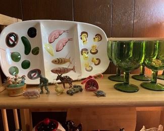 California Pottery Server, Bartlett Collins green goblets