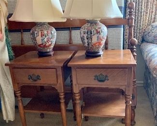 Pair of traditional Ethan Allen nightstands, priced individually and pair of Chinese lamps (not old) 