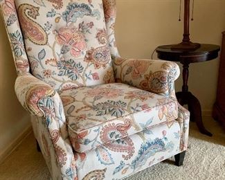 Upholstered paisley wingback chair in lovely condition