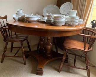 "Bent Rims" Maple dining table with two leaves, three chairs