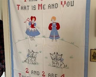 Appliqued and embroidered linen