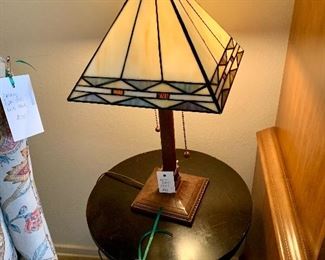 Arts & Crafts lamp with hard plastic shade