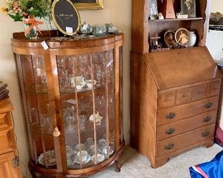 Halfmoon carousel curio , Ethan Allen Baumritter bookshelf with drop-down secretary