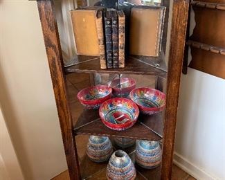 "Tiger" oak mirrored corner shelf 