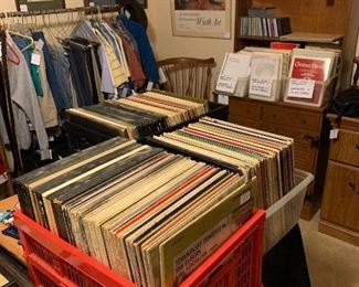 Records (upsrtairs and downstairs on the mantle very clean collection
