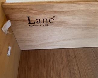 Lane Maple Burl Wood Chest with Art Deco style pulls. Measures 80" H x 42" W x 21" D. Photo 4 of 5.