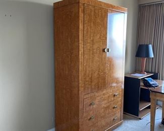 Lane Maple Burl Wood Chest with Art Deco style pulls. Measures 80" H x 42" W x 21" D. Photo 2 of 5.