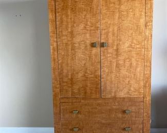 Lane Maple Burl Wood Chest with Art Deco style pulls. Measures 80" H x 42" W x 21" D. Photo 1 of 5.